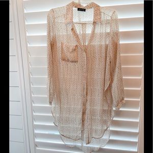 Astr Sheer Cream Button-Down Tunic with Black Pinstripes